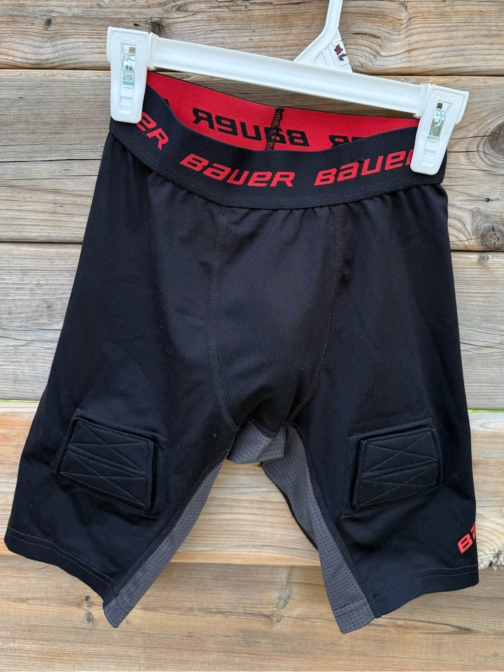 Bauer Youth Black Hockey Compression Shorts with Red Waistband
